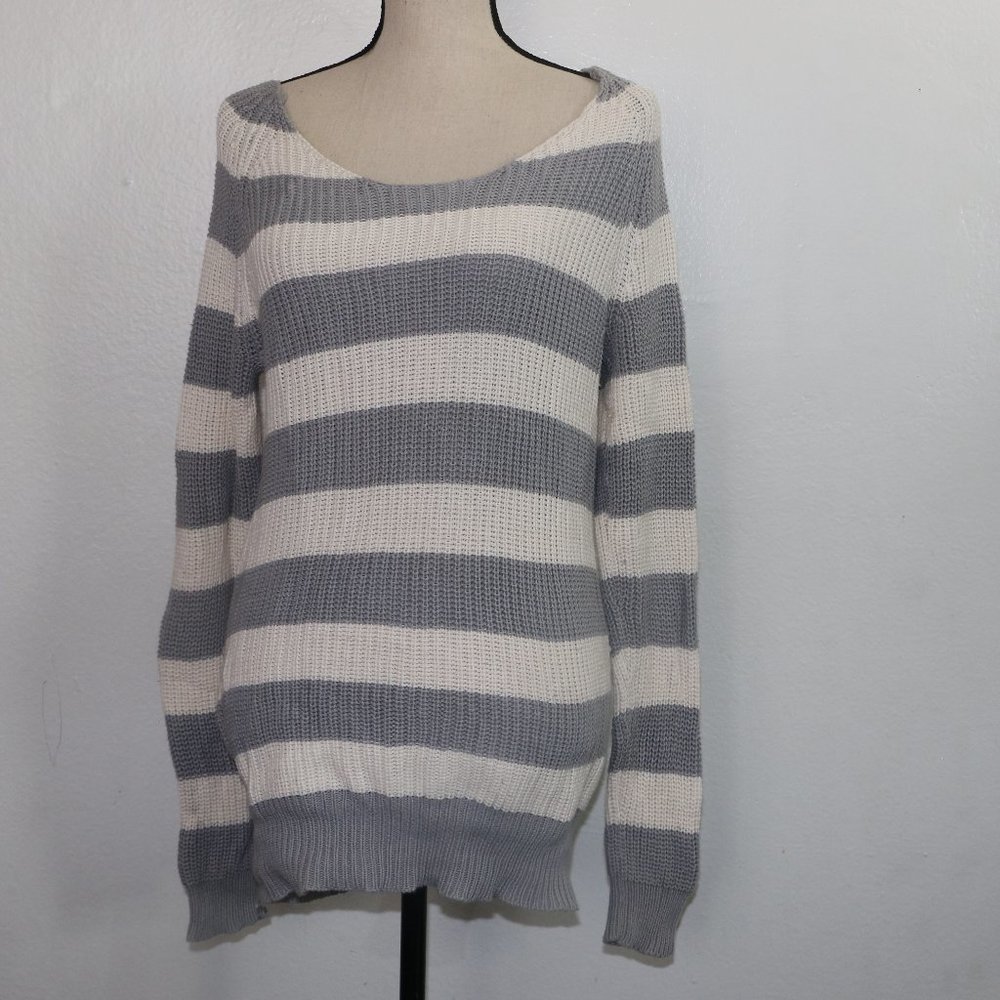 It's Our Time Grey and White Sweater Dress with Back Cutout